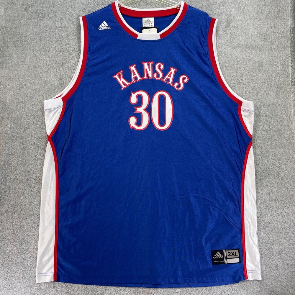 Kansas Jayhawks Adidas Basketball Jersey Men 2XL Blue #30 Julian Wright